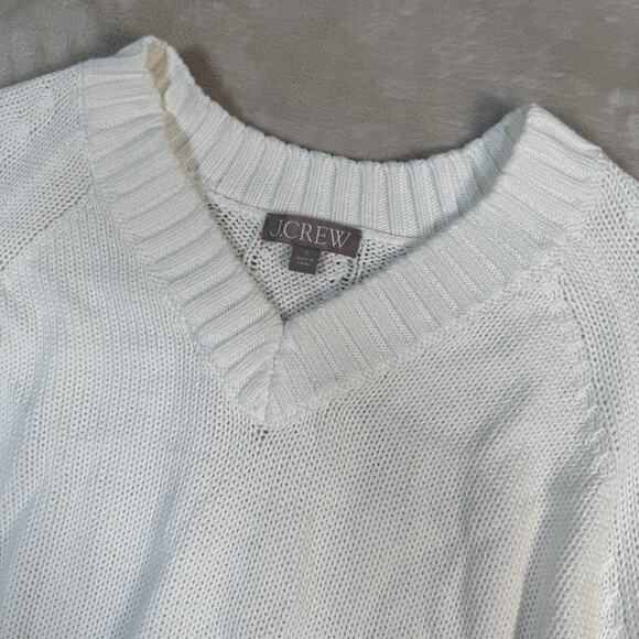 J.Crew Heritage Cotton Relaxed V-neck Sweater White Women’s Size Small - Picture 3 of 9
